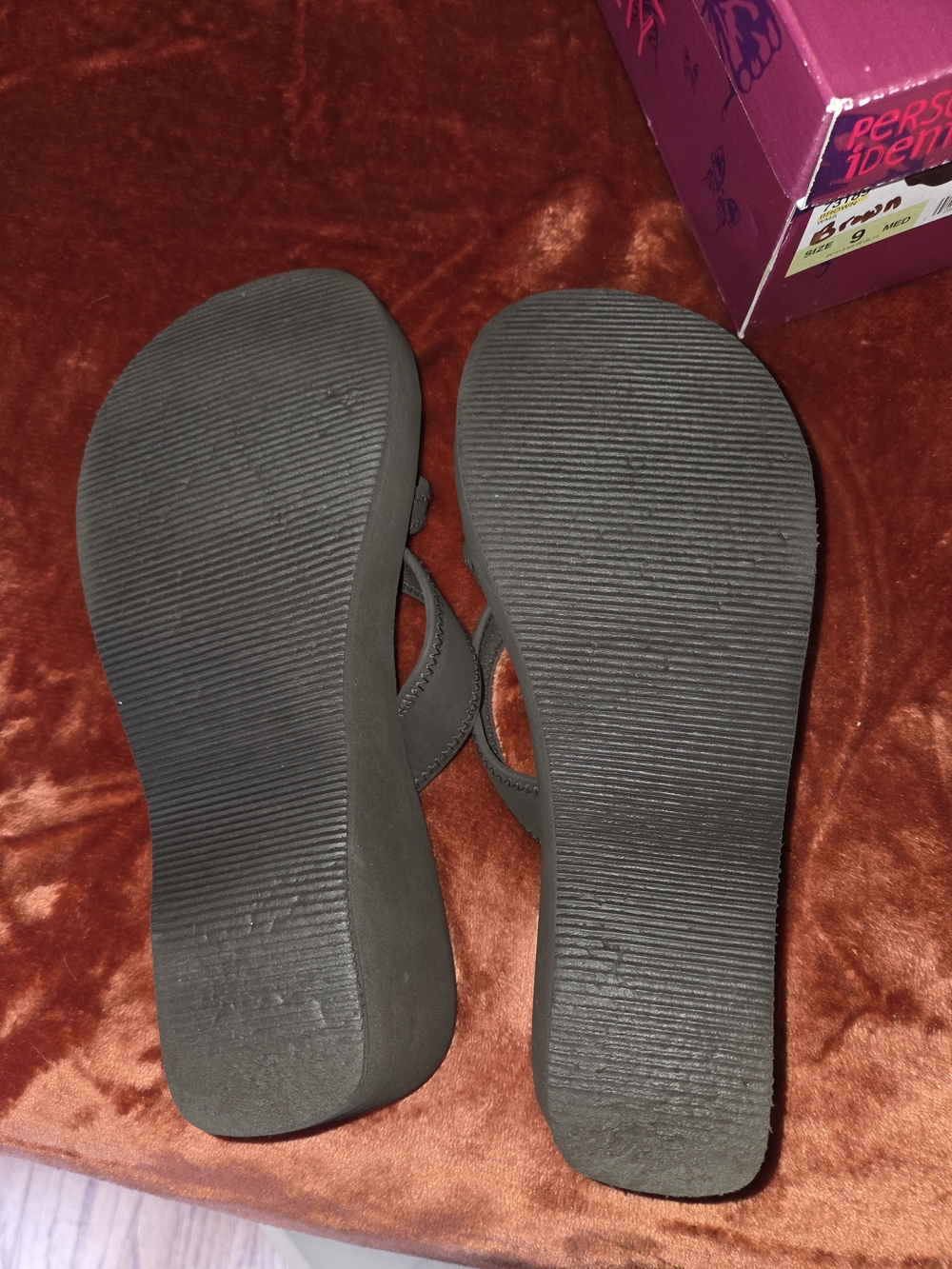 Wedge Flip Flop Sandals in Dark Brown - Picture 4 of 6